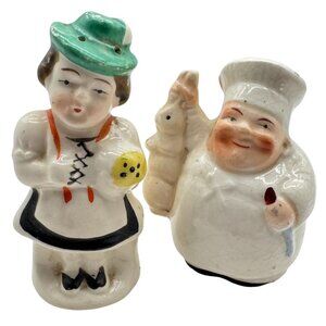 Vintage Chef & Maid Ceramic Salt & Pepper Shakers Set Japan Hand-Painted